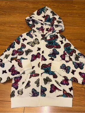 Y2K butterfly print zip up fleece hoodie